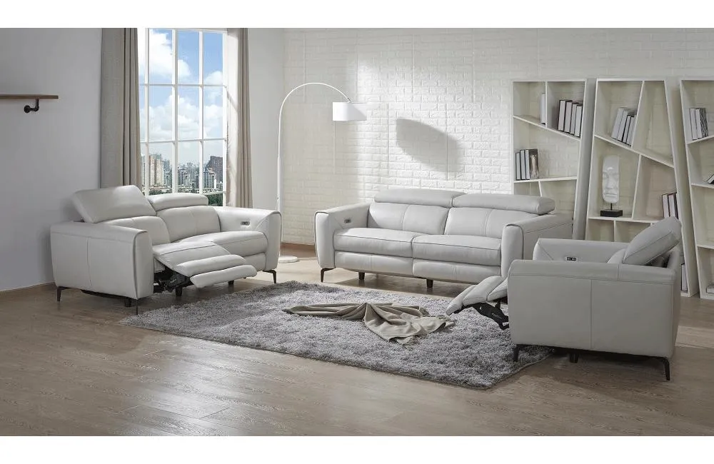 Scuzzo Light Gray Reclining Leather Sofa