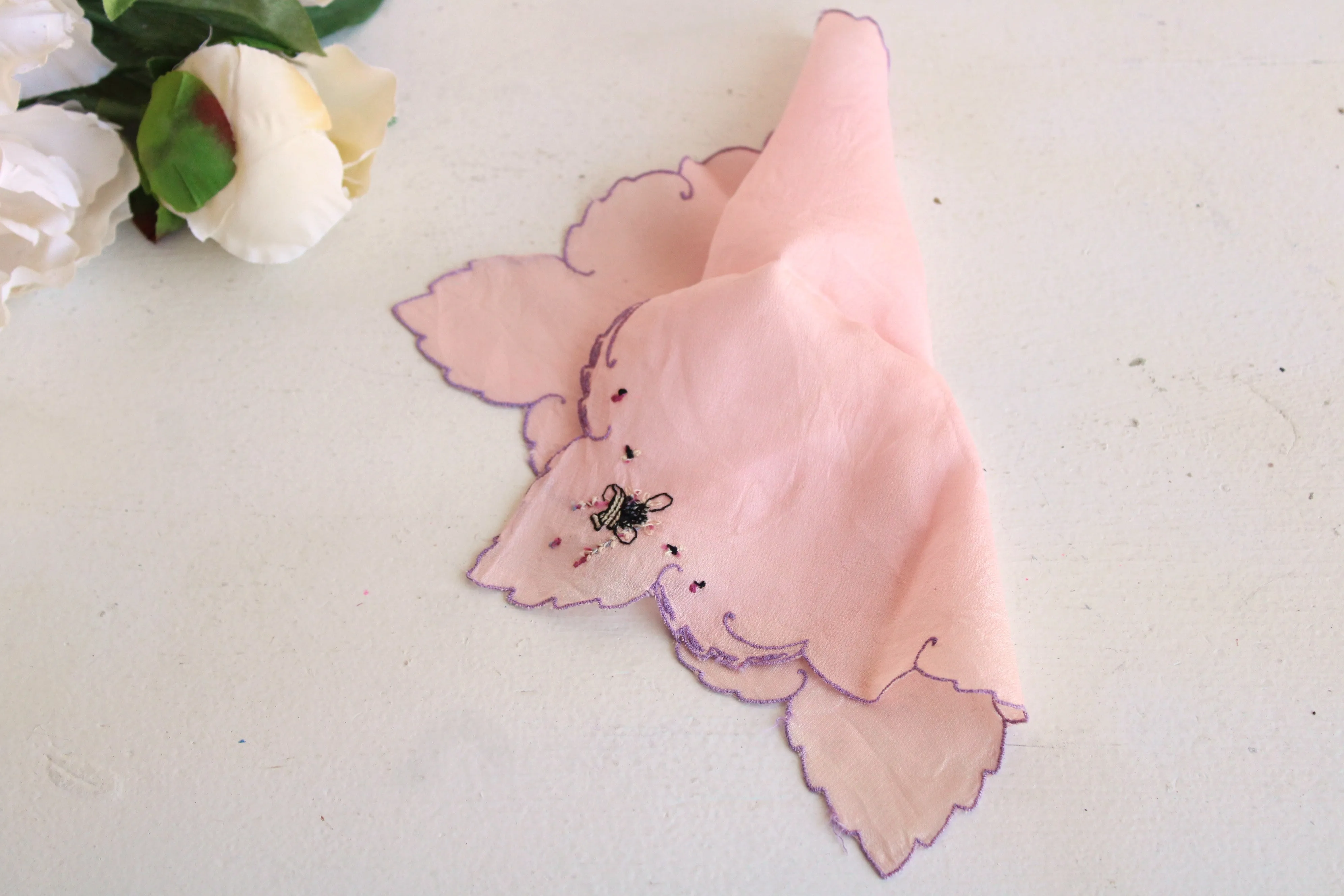 Vintage 1950s Pink Silk Handkerchief