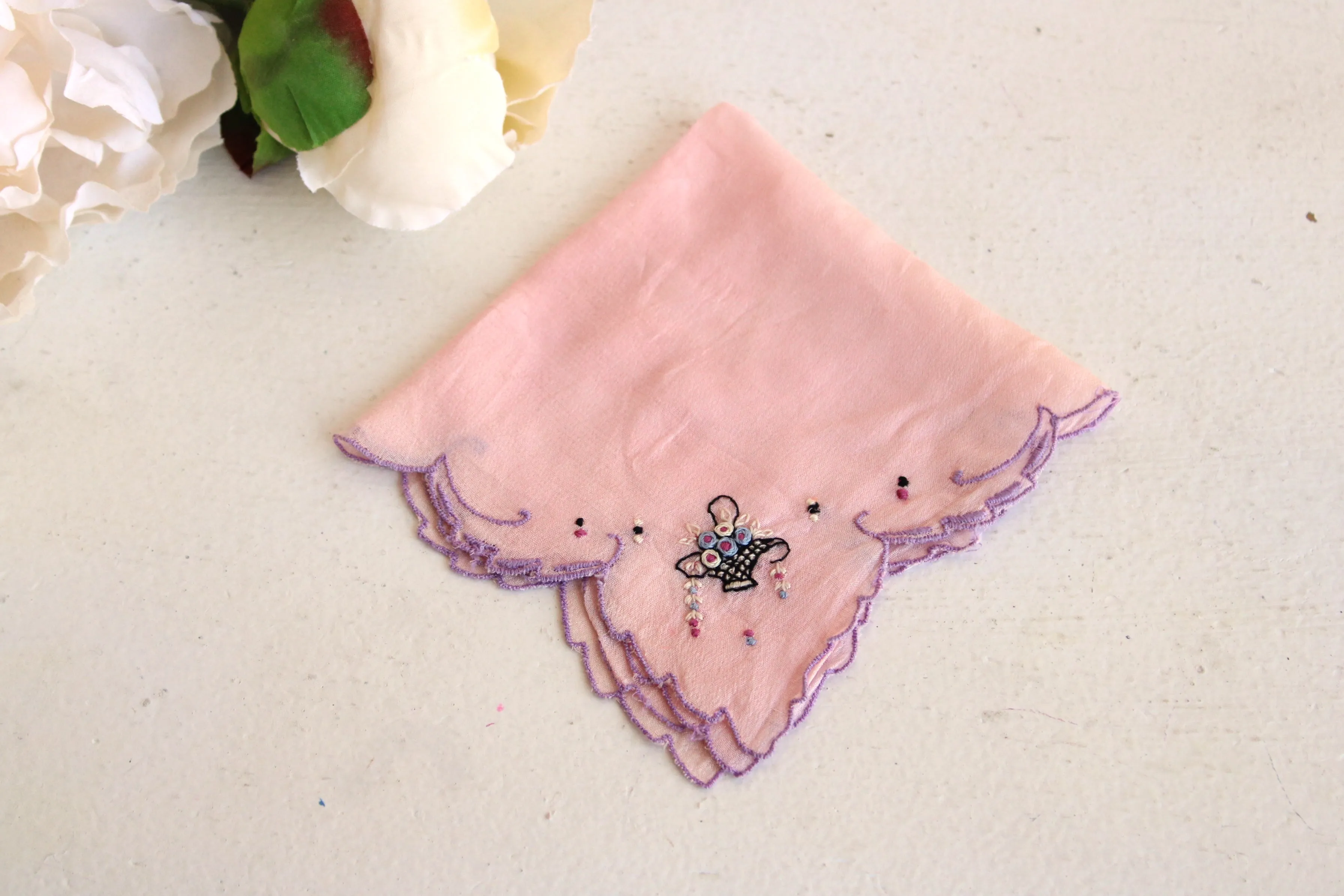 Vintage 1950s Pink Silk Handkerchief