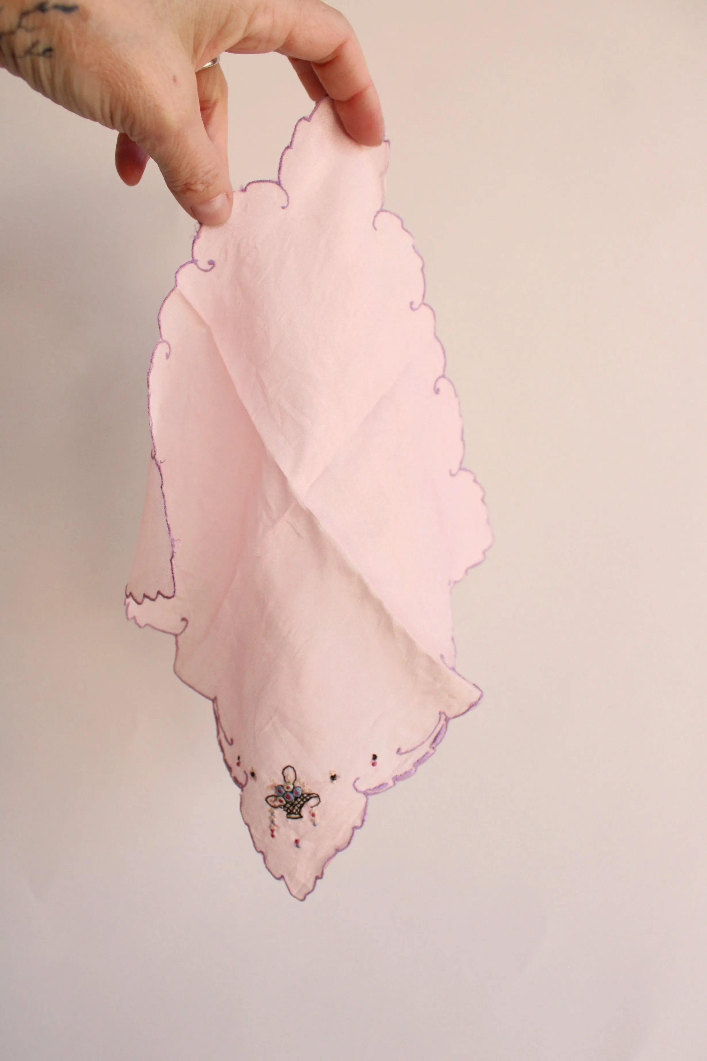 Vintage 1950s Pink Silk Handkerchief