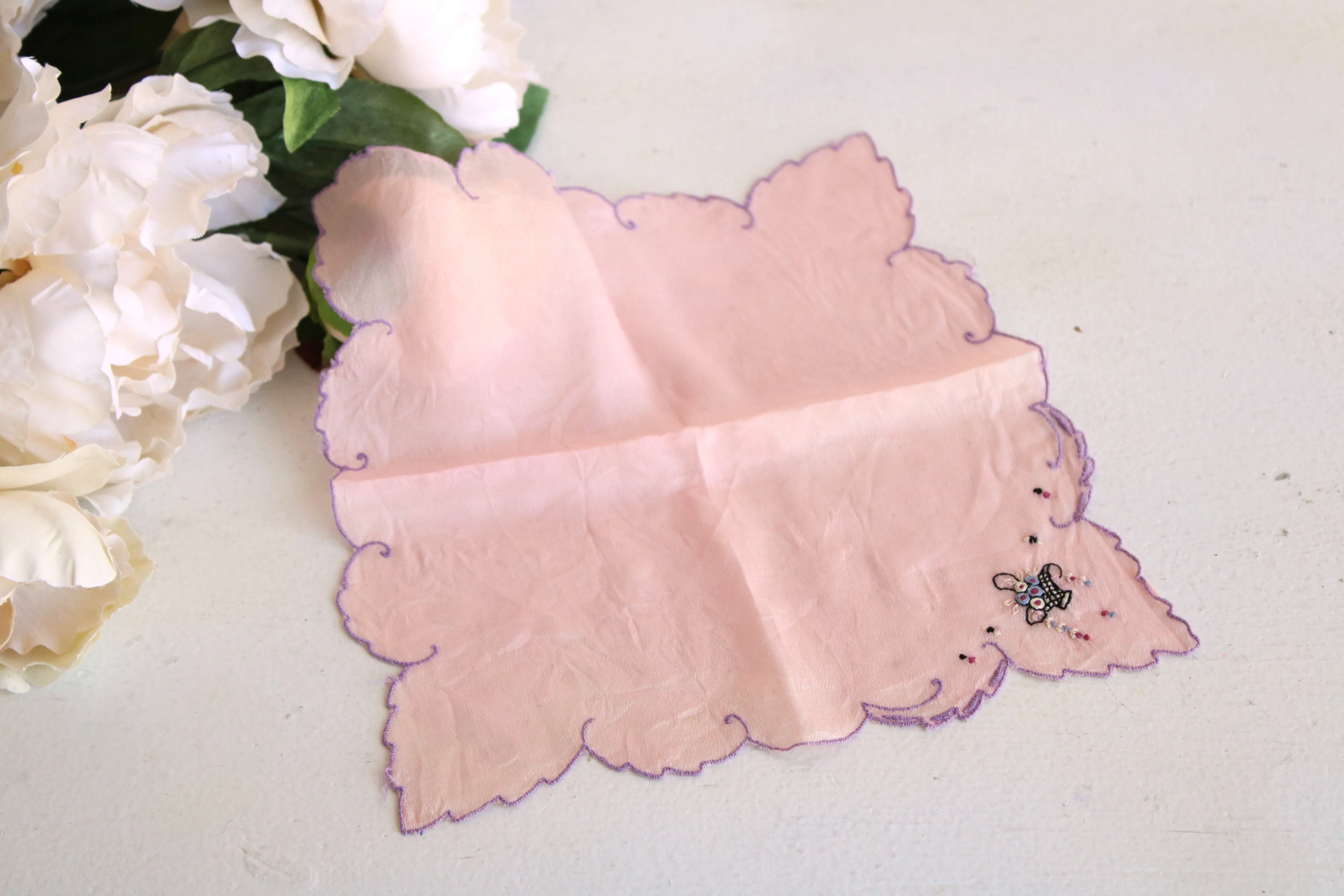 Vintage 1950s Pink Silk Handkerchief