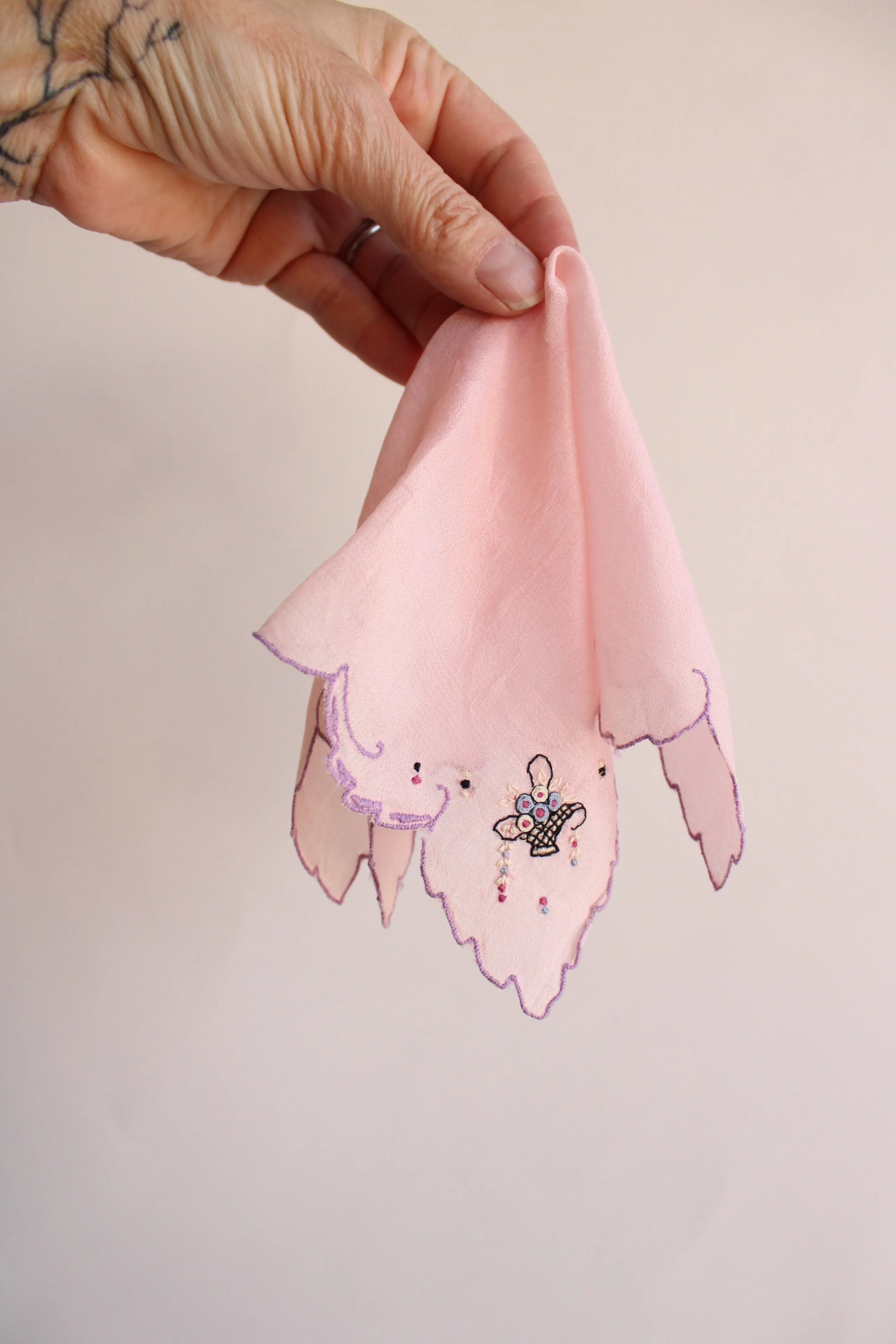 Vintage 1950s Pink Silk Handkerchief