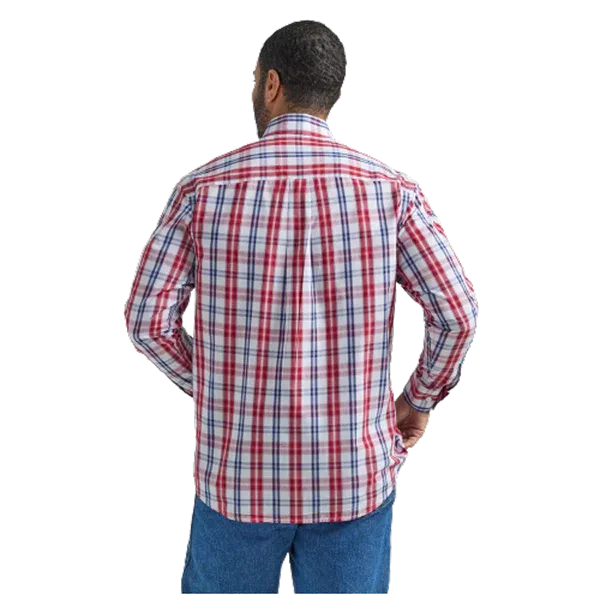 Wrangler Men's Red/White/Blue Plaid Classic Button-Down Shirt-Big